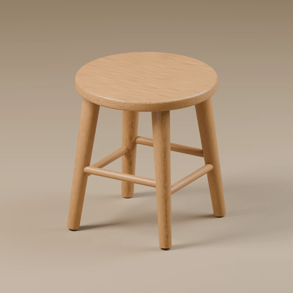 Oak stool original 3D render